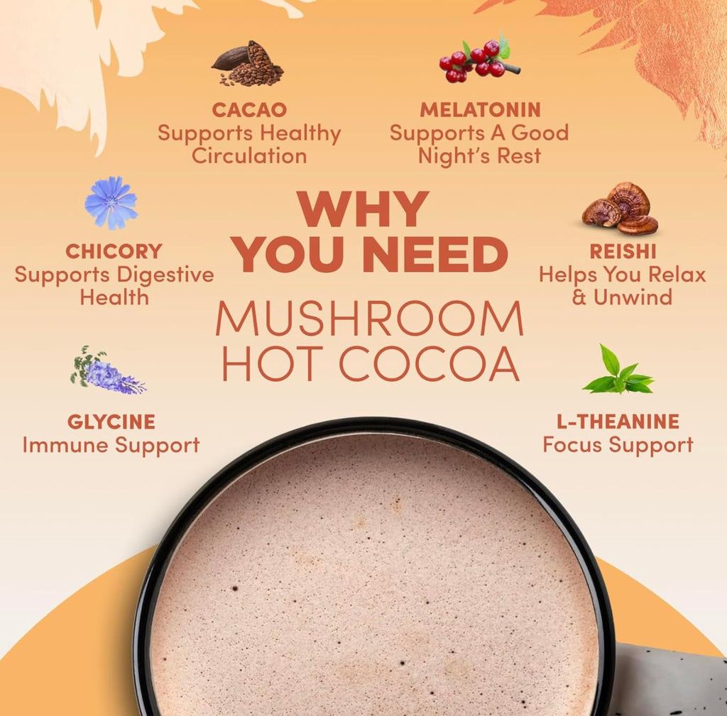 Day + Night Bundle with Mushroom Coffee and RYZE Hot Cocoa, USDA Organic Mushroom Coffee with 6 Adaptogenic Mushrooms & MCT Oil, Hot Cocoa Keto Sleep Aid with Melatonin, 30+20 S
