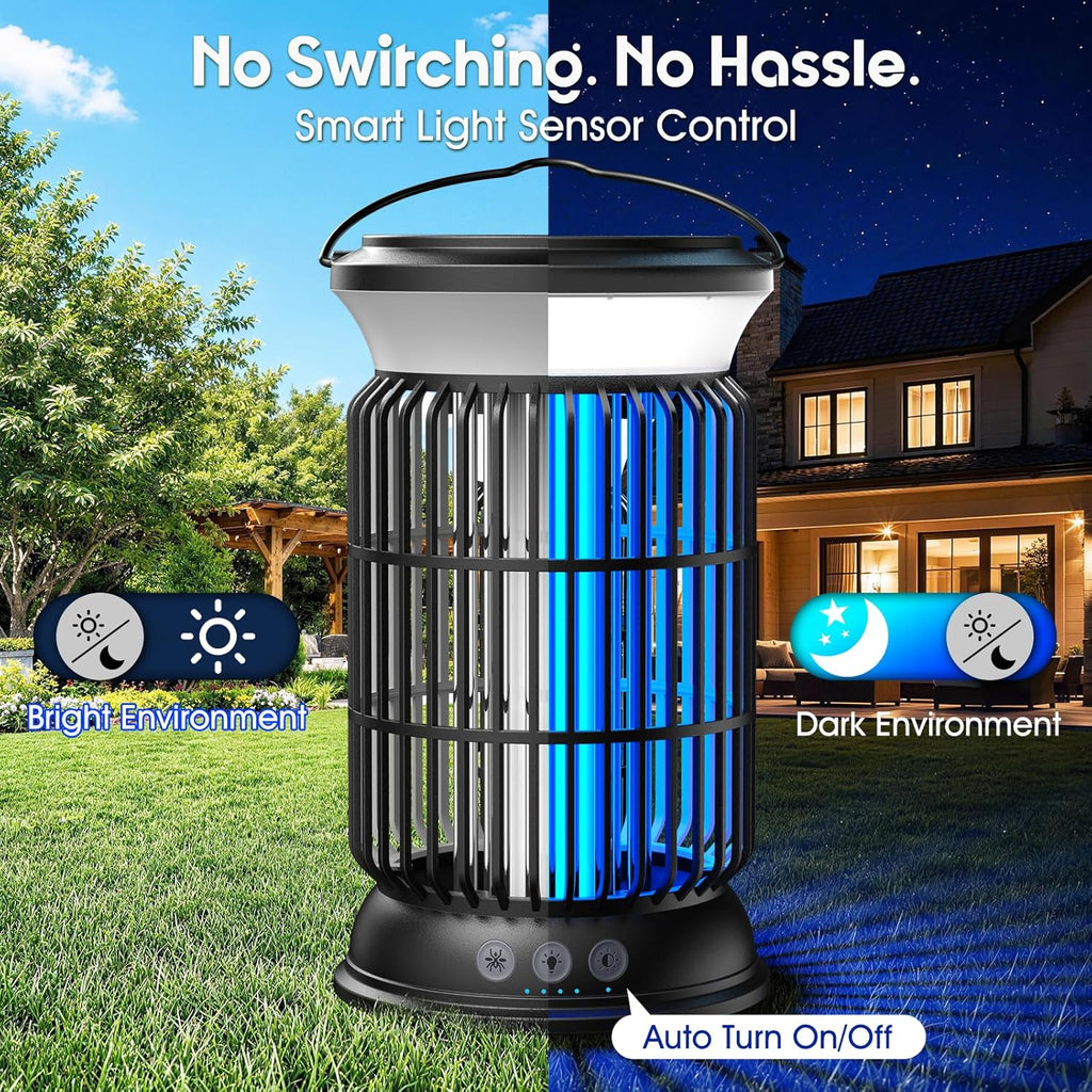 Solar Bug Zapper Outdoor – Powerful Electric Bug Zapper with 4-In-1 Modes, Cordless & Rechargeable Insect Zapper, IP66 Waterproof Mosquito Zapper for Camping & Indoor Use