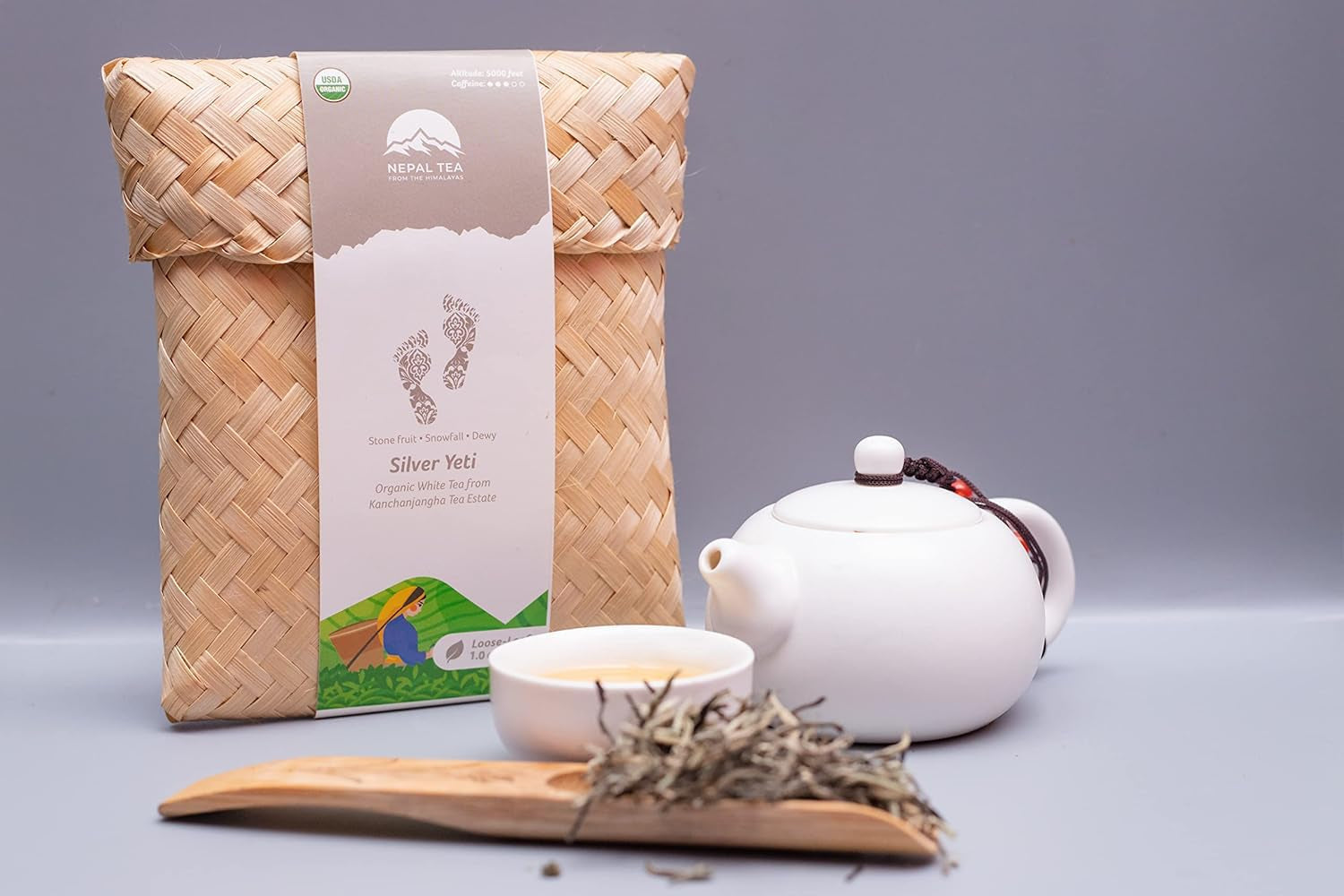 Organic Silver Tip Tea Loose Leaf - USDA Certified Organic Loose Leaf Tea from a Family Farm in the Himalayas - Premium Leaves - 3.5 Oz / 100 G (Silver Yeti)