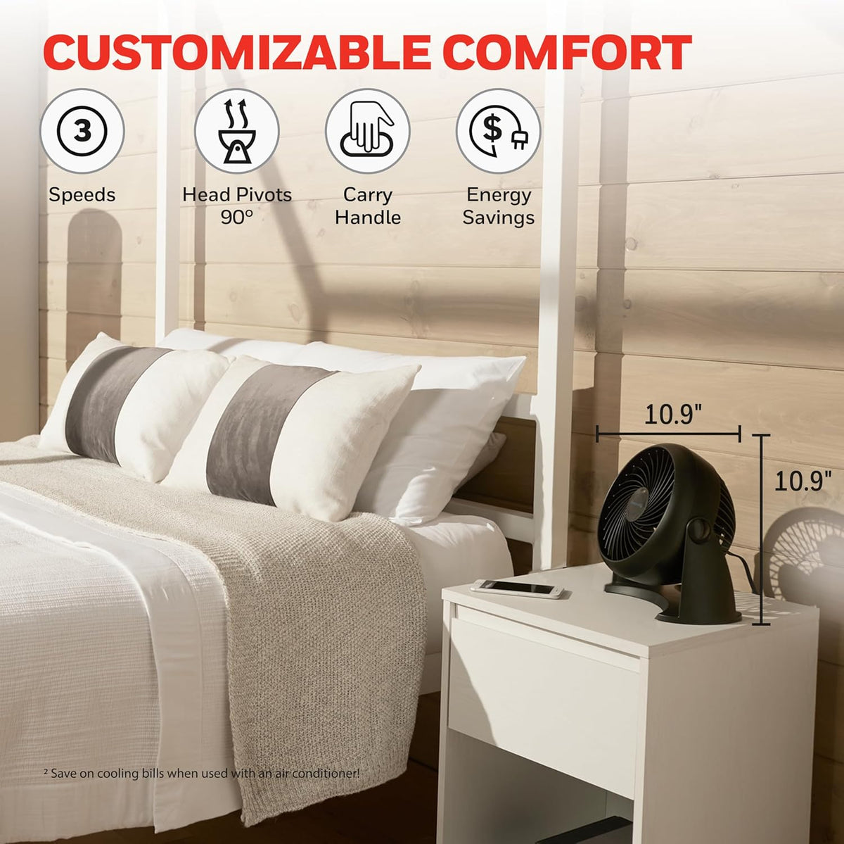 Turboforce Air Circulator, Small Tabletop Fan, Quiet Personal Fan for Home or Office, 3 Speeds, 90 Degree Pivoting Head, Black, HT900
