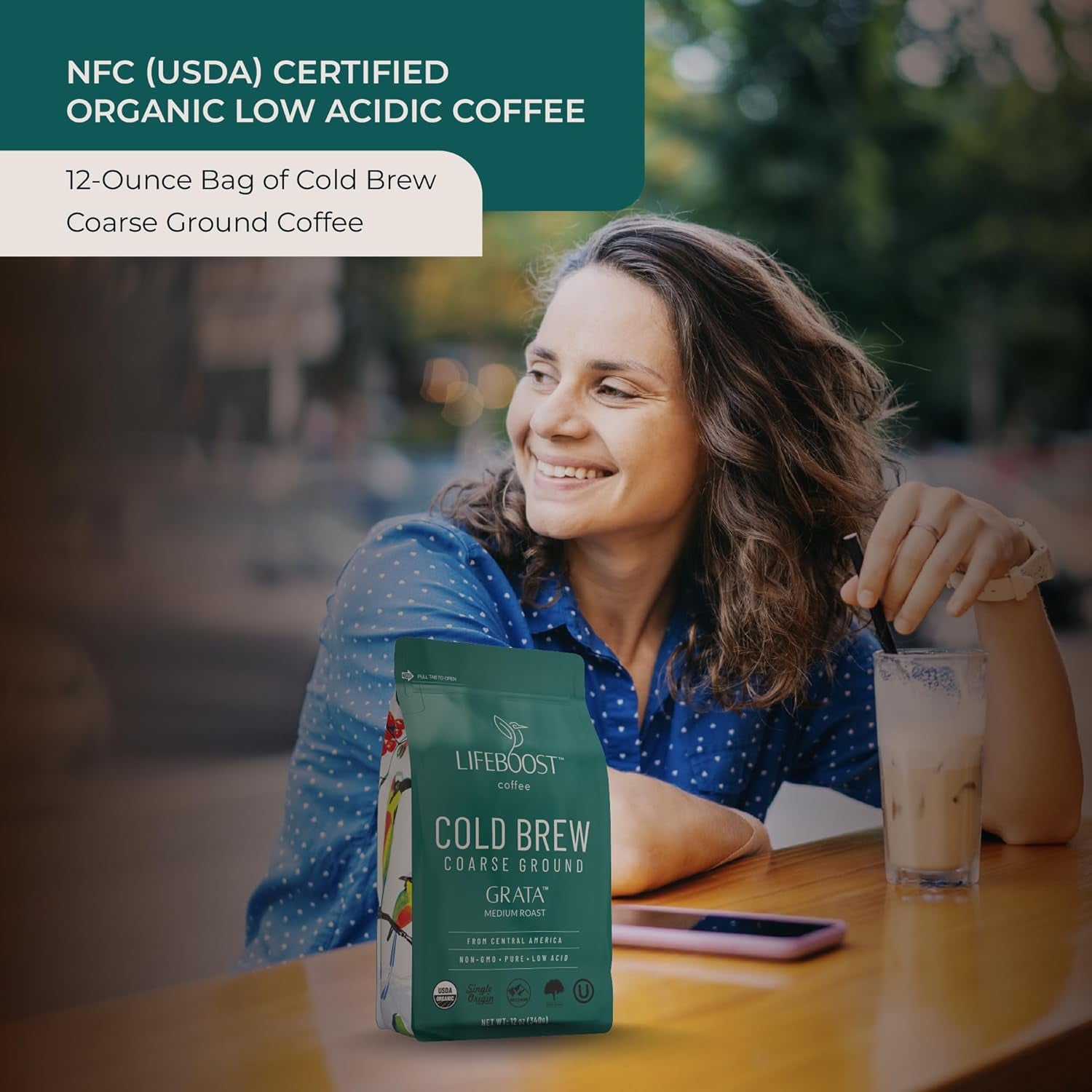 Low Acid Cold Brew Coffee, Organic Coarse Ground Medium Roast, 12 Oz