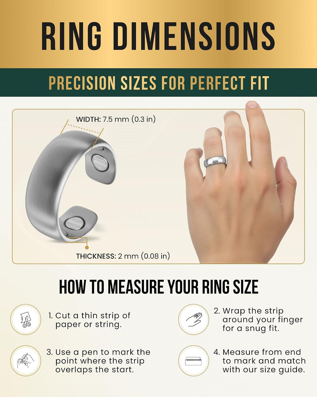® Magnetic Ring - Elegant Stainless Steel Ring - Magnet Rings for Men (Brushed Silver | Size: 8)