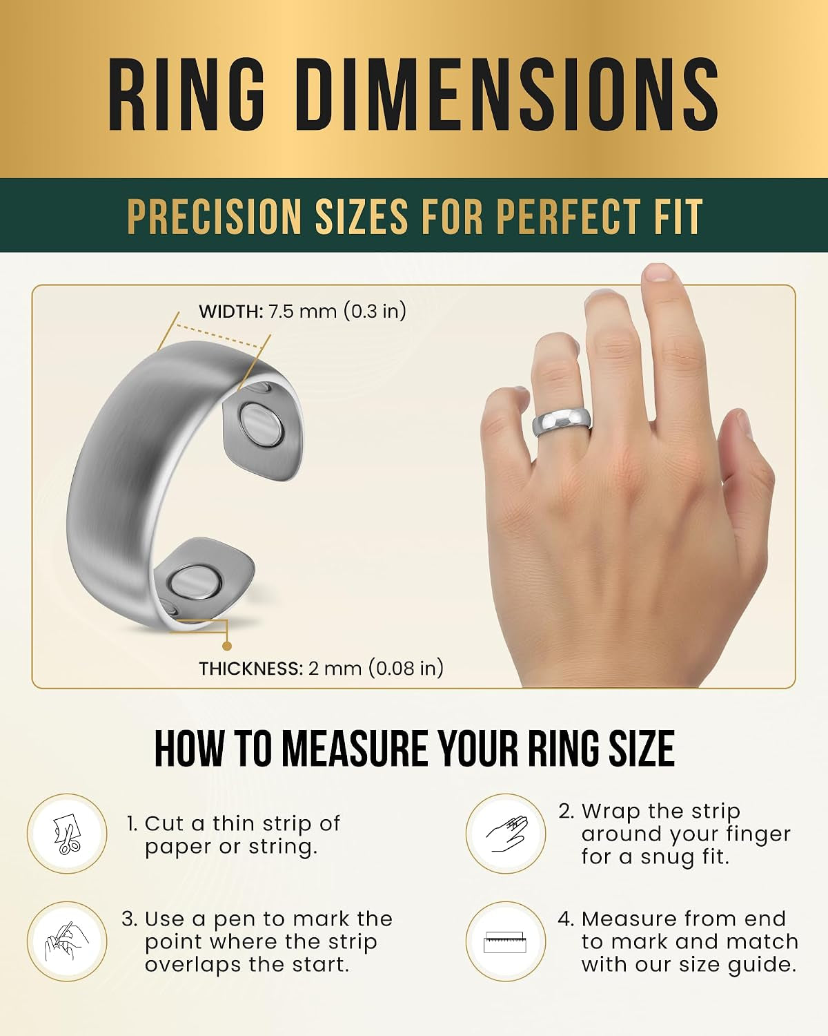 ® Magnetic Ring - Elegant Stainless Steel Ring - Magnet Rings for Men (Brushed Silver | Size: 8)