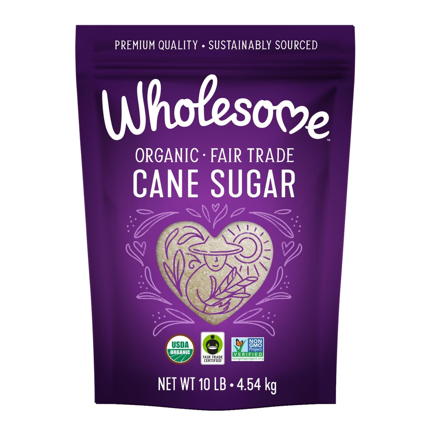 Sweeteners 10-Pound Organic Cane Sugar, Fair Trade, Non GMO, Gluten Free, Pure & Vegan, for Baking and Sweetening
