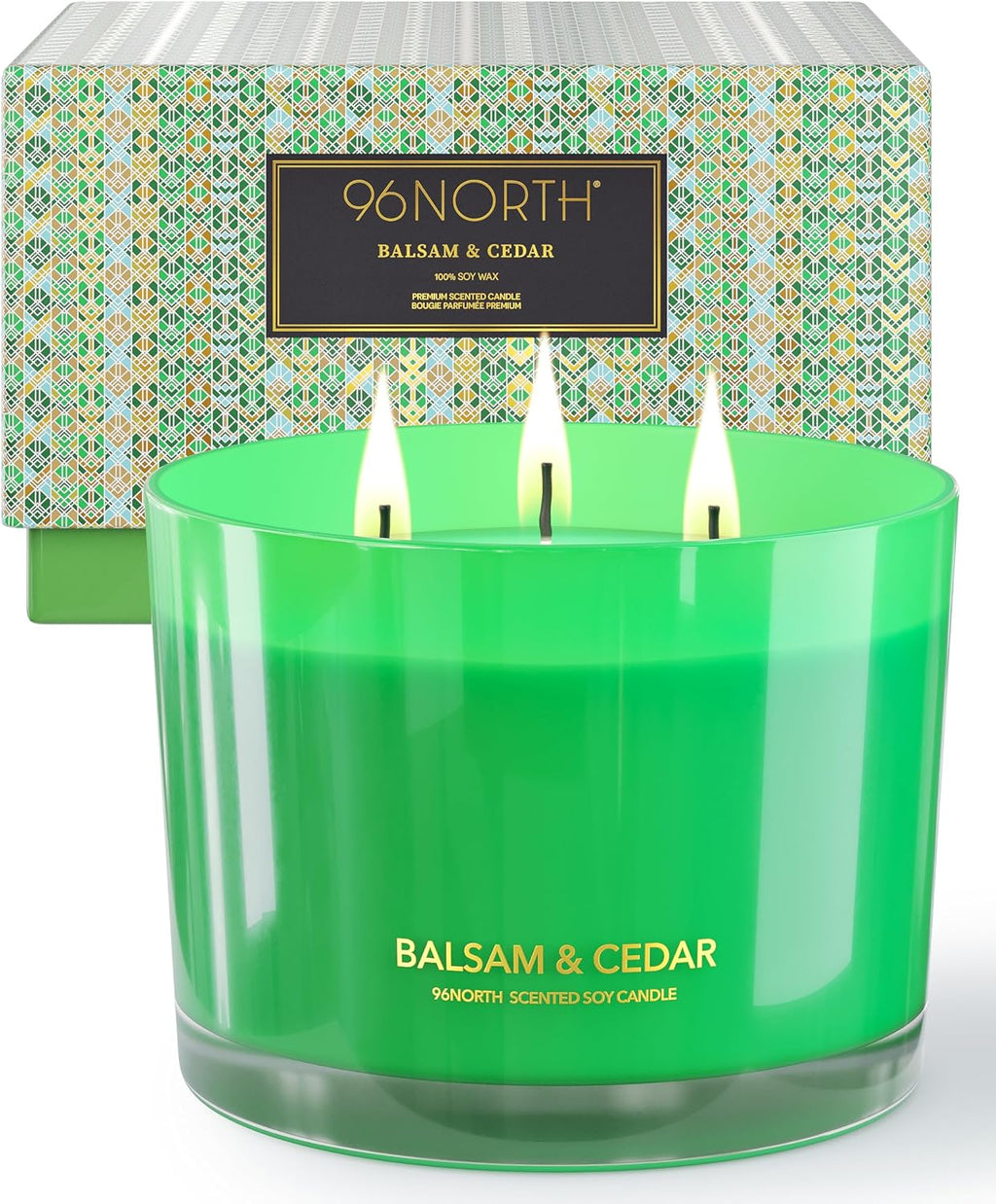 Luxury Candle Balsam & Cedar Scented | Large 3-Wick Jar Candle | up to 40 Hours Burning Time | 100% Natural Soy Wax | Ideal Christmas Candles Gift