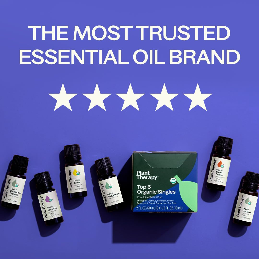 Top 6 USDA Organic Essential Oil Set - Lavender, Peppermint, Eucalyptus, Lemon, Tea Tree 100% Pure, Natural Aromatherapy, for Diffusion & Topical Use, Therapeutic Grade 10 Ml (1/3 Oz)