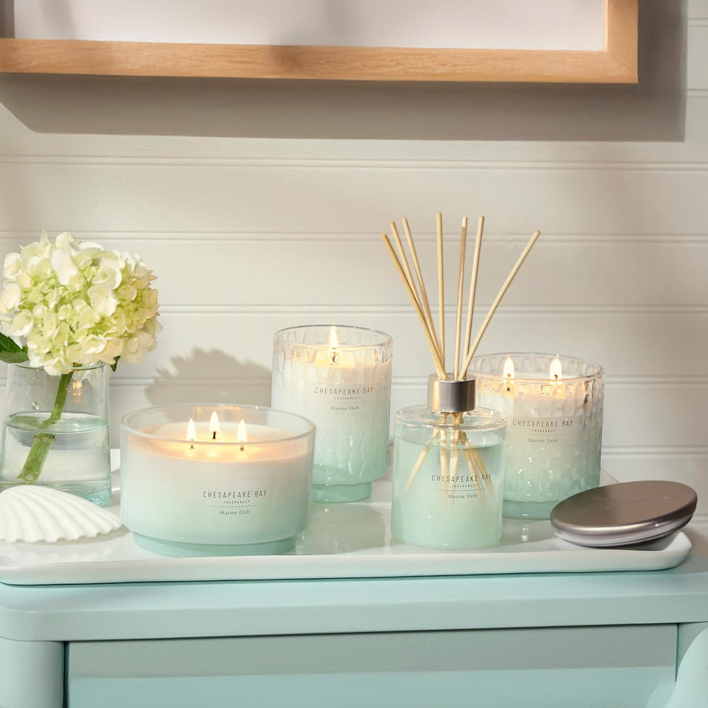 Chesapeake Bay, 14.5Oz Marine Drift Scented Candle, Mood Evoking Fragrance, Sea Glass-Inspired Jar, Premium Soy Blend Wax with Essential Oils, Coastal Fragrance for Home Décor or Gifting
