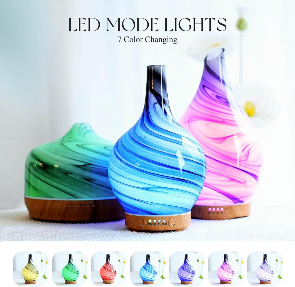 150Ml Essential Oil Diffuser Glass Color Changing Aroma Air Diffusers Aromatherapy Ultrasonic Cool Mist Humidifier 6 Running Hours Waterless Auto-Off for Sleeping, Yoga, Office, Spa (Ink)