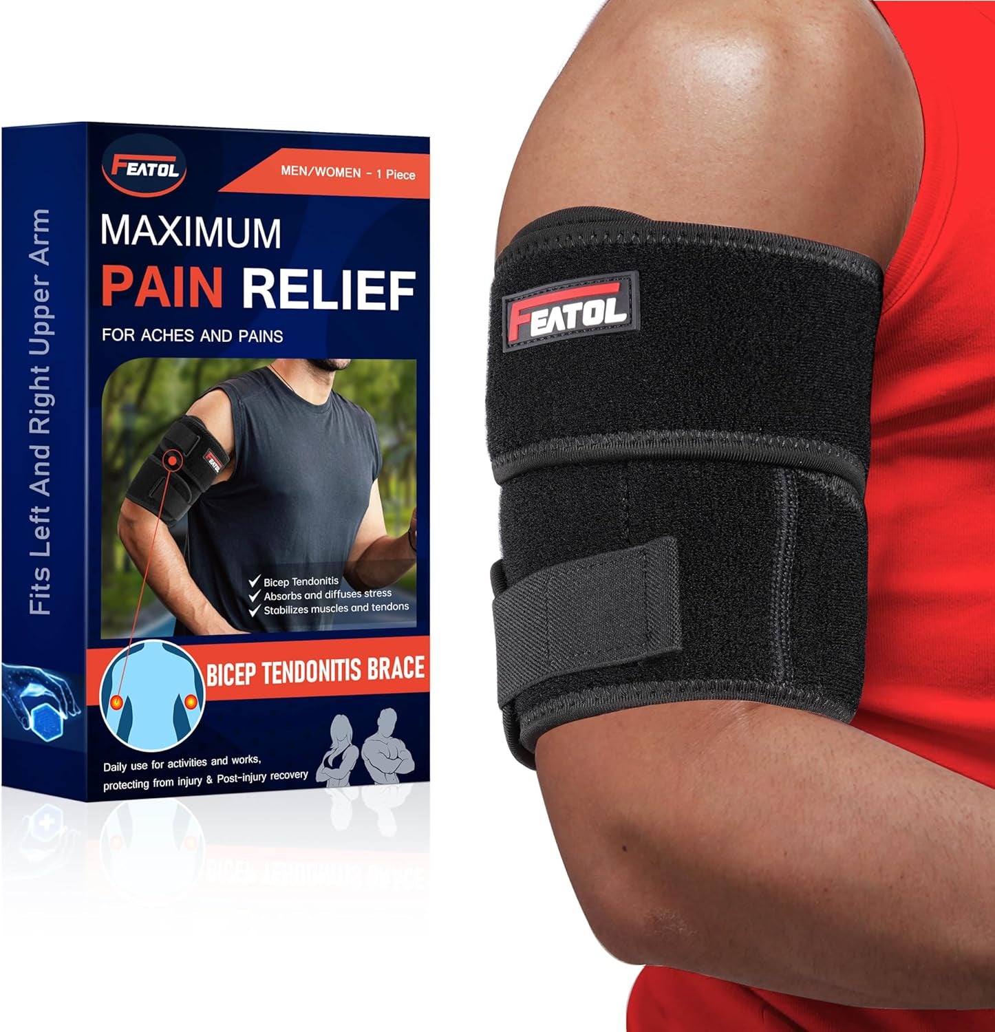 Bicep Tendonitis Brace Compression Sleeve Support, Upper Arm Brace Tricep Bicep Support Bands for Men and Women, Arm Wrap Pain Relief for Muscle Strains and Inflammation(Black, Large)
