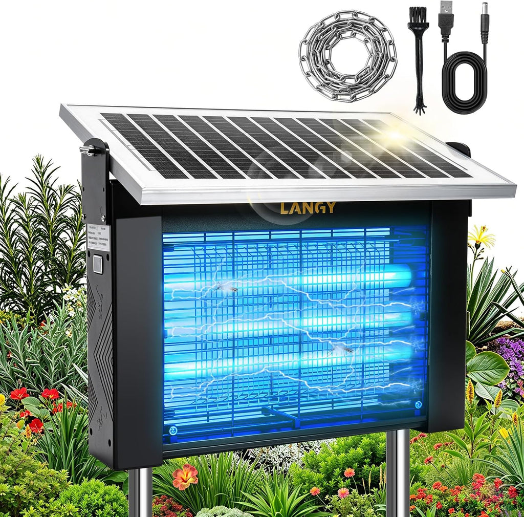 10W Solar Bug Zapper Outdoor Waterproof, Upgrade 3-Tube 365Nm Mosquito Zapper Solar Powered, Rechargeable 4500V Electric Cordless Fly Zapper Mosquitos Trap Auto On/Off for Yard Patio Camping