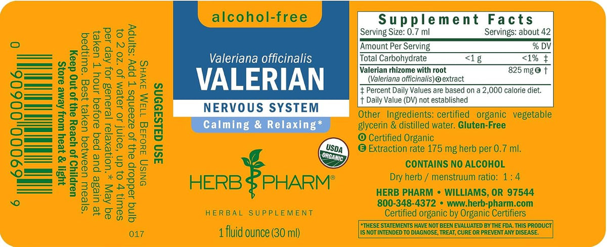 Valerian Alcohol-Free Extract: Organic Liquid Glycerite for Sleep & Relaxation, Calming Nighttime Sleep Support Supplement for Adults, Sugar-Free, up to 6 Week Supply, 1 Oz