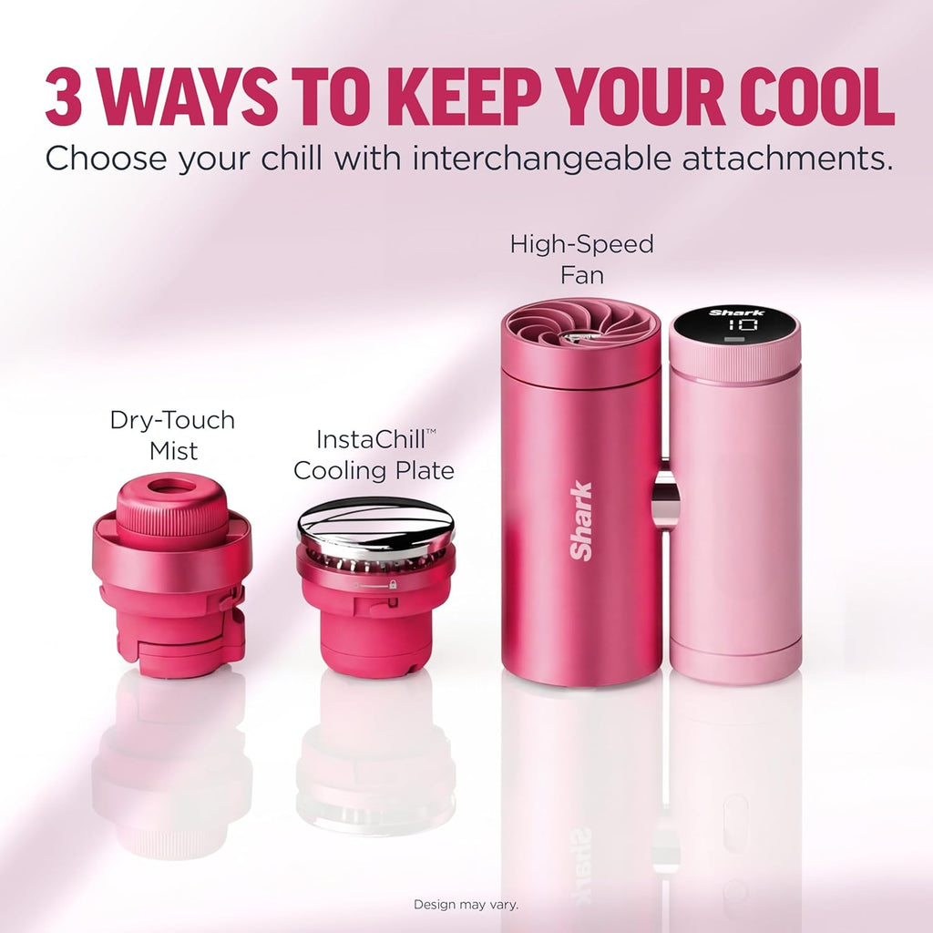 Shark Chillpill – the Only 3-In-1 Personal Cooling System with Fan, Instachill Cooling Plate & Dry-Touch Mist – Portable, Handheld, Drops Skin Temp up to 16°F, 10 Speeds, Iced Latte, FA022BR