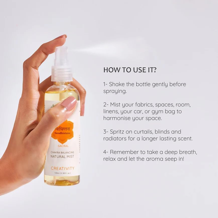 Aromafume Sacral Chakra Natural Mist 100ml/3.3 fl oz | Swadisthana | Aromatherapy Spray for Chakra Balance | Orange & Patchouli Extracts | Essential Oil Spray for Meditation, Yoga, Reiki