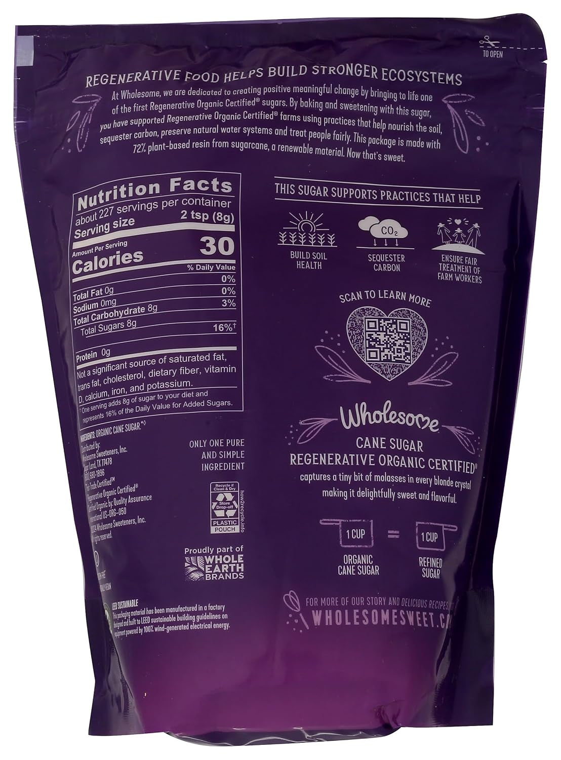 Sweeteners 4-Pound Organic Cane Sugar, Fair Trade, Non GMO, Gluten Free & Vegan for Baking and Sweetening, 1 Pack