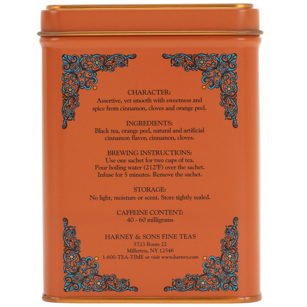 Caffeinated Hot Cinnamon Sunset Black Tea with Orange and Cloves Tin 20 Sachets (Pack of 1)