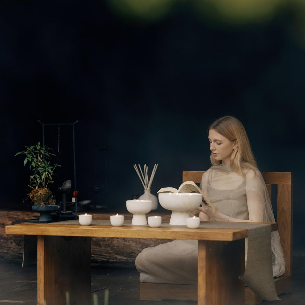 Blueme Balance Candle | White Lotus & Tea | 5 Wick - Refillable Wellness Candle with Essential Oils, Hand Finished & Poured Soy Wax Blend Ceramic Vessel, Natural Cotton Wicks | Giant 45 oz