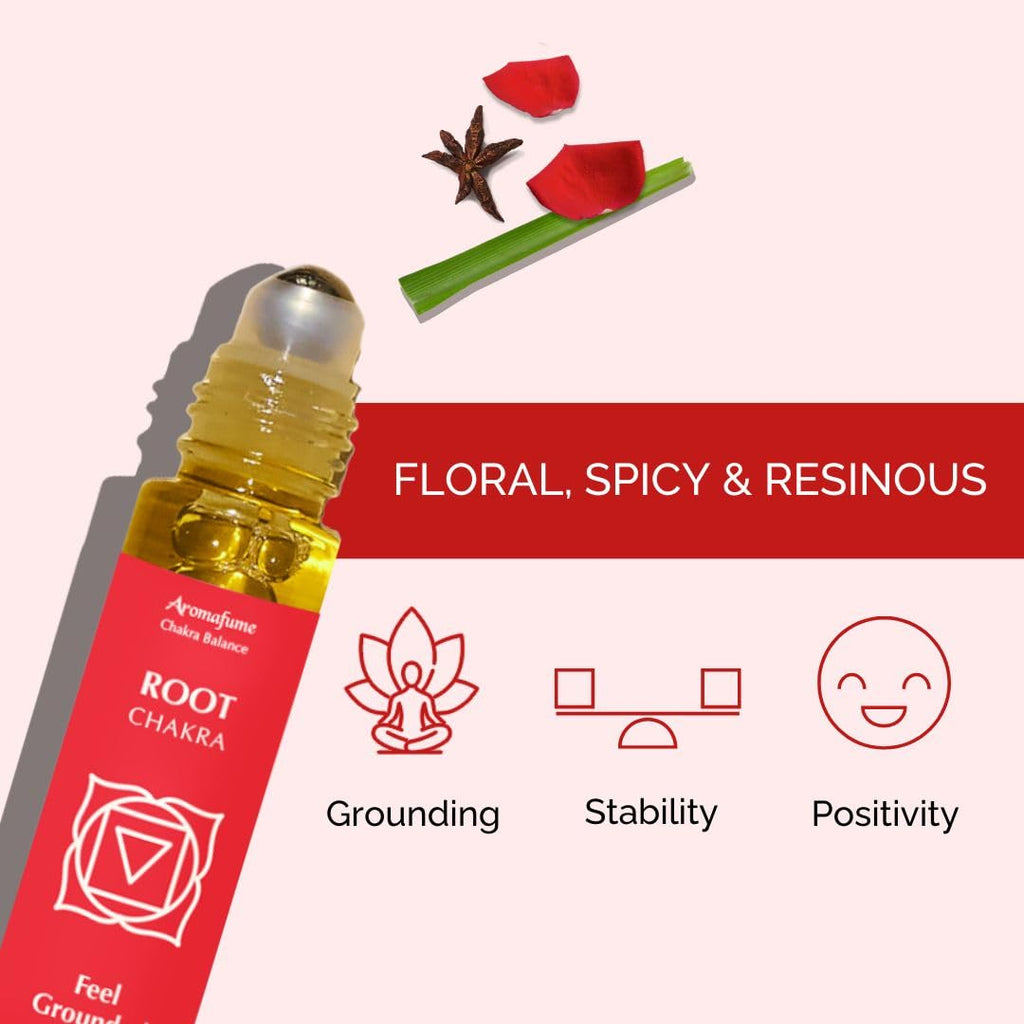 Root Chakra Essential Oil Roll-On Blend by Aromafume | 10ml/0.33 fl oz | Muladhara | Aromatherapy Oils for Chakra Balance | Patchouli Extracts | Chakra Incense for Meditation, Yoga, Reiki