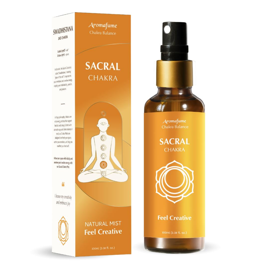 Aromafume Sacral Chakra Natural Mist 100ml/3.3 fl oz | Swadisthana | Aromatherapy Spray for Chakra Balance | Orange & Patchouli Extracts | Essential Oil Spray for Meditation, Yoga, Reiki