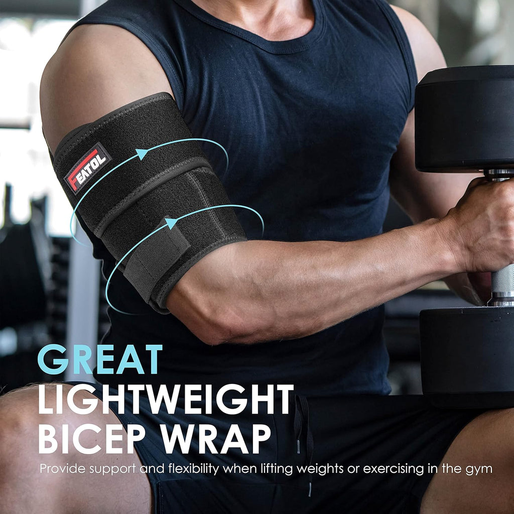 Bicep Tendonitis Brace Compression Sleeve Support, Upper Arm Brace Tricep Bicep Support Bands for Men and Women, Arm Wrap Pain Relief for Muscle Strains and Inflammation(Black, Large)