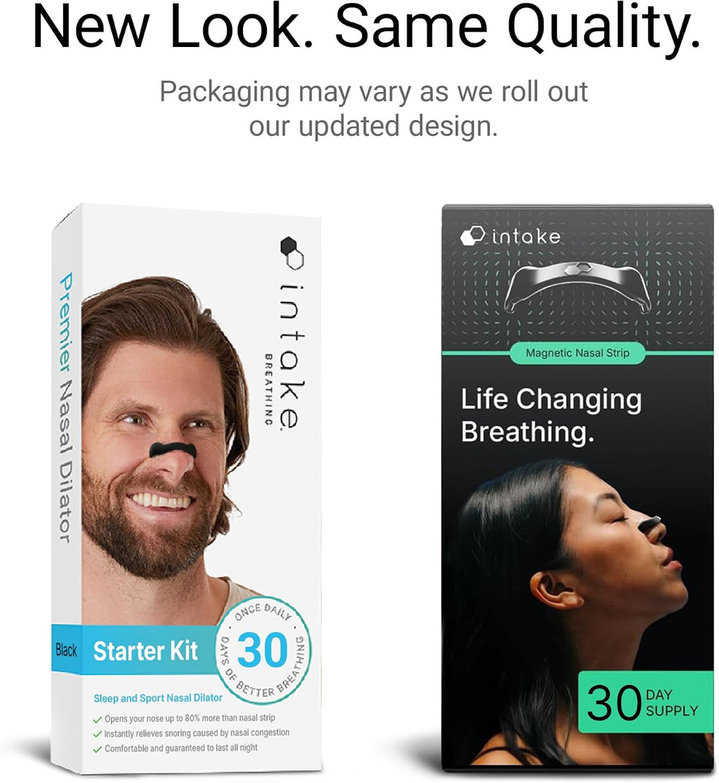 Breathing — Magnetic Nasal Strips Starter Kit | Reusable Band + Tabs | Nasal Strips for Sleep, Snoring, Breathing & Sports | Stronger Lift than Traditional Nose Strips | 4 Sizes, 30 Tabs, Black
