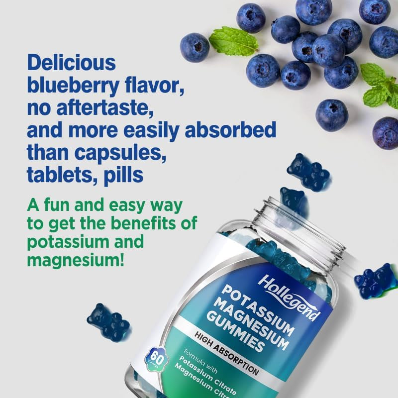 Potassium Magnesium Gummies, High Absorption Potassium Citrate 99Mg Magnesium Citrate 180Mg, Chewable Gummy Supplements for Leg Cramps & Muscle, 60 Count