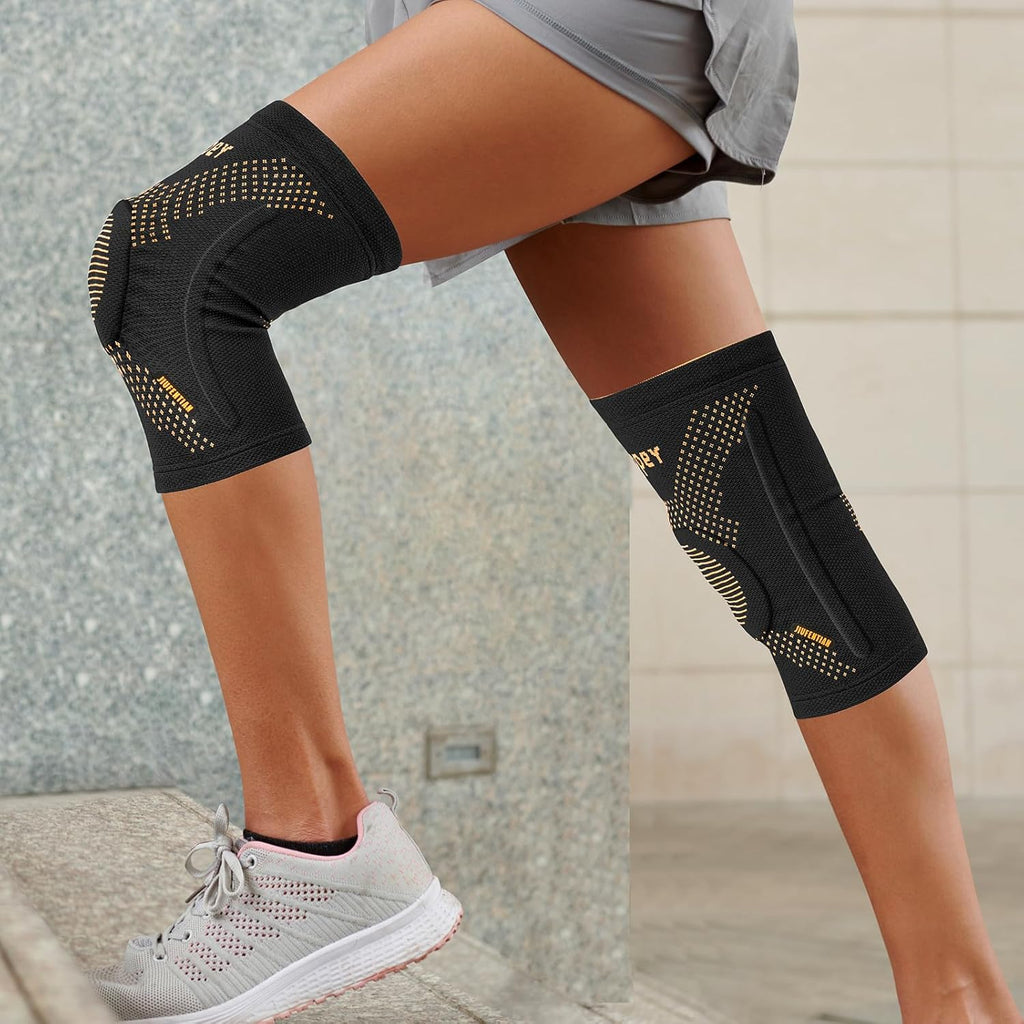 Copper Knee Braces for Arthritis Pain (2 Pack)- Professional Knee Suppot with Side Stabilizers - Breathable Compression Sleeves for Pain Relief & Stability (Arthritis, Gym, Work)-(Small)