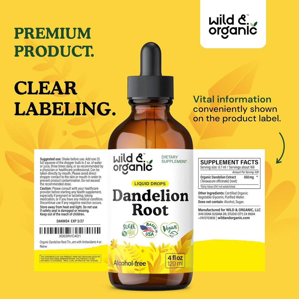 Dandelion Root Extract Drops - Liver Cleanse Detox - Herbal Dandelion Tincture - Liver Support Supplement - Add to Tea - Vegan, Sugar & Alcohol-Free Liquid Drops - 4 Fl Oz