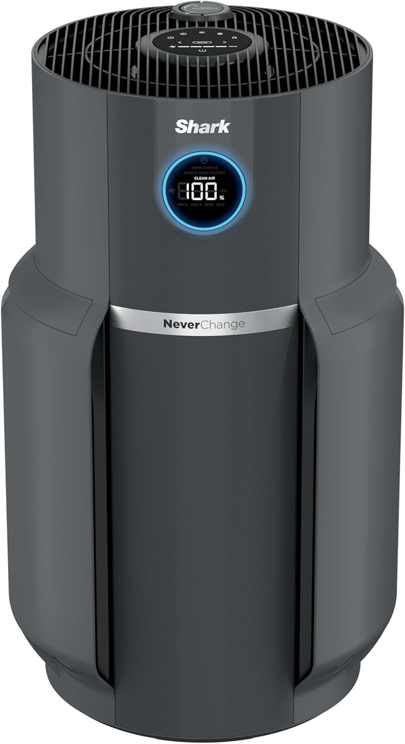 Shark Air Purifier for Home, Neverchange Max, 1,300 Sq. Ft. for Large Room, Kitchen, Home Office, Hepa-Exceeding Filter, Captures Pollutants, Pet Dander, Dust, Odor, Smoke, and More, HP301, Grey