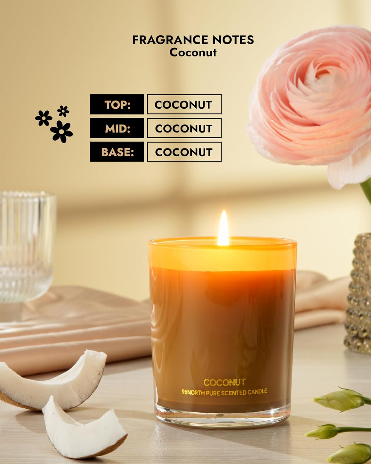 | Pure Coconut Candle | 100% Natural Soy Wax | One Wick Jar Candle | Natural Fragrance Technology | Non Toxic | up to 35 Hours Burning Time | Aromatherapy Gift for Men and Women