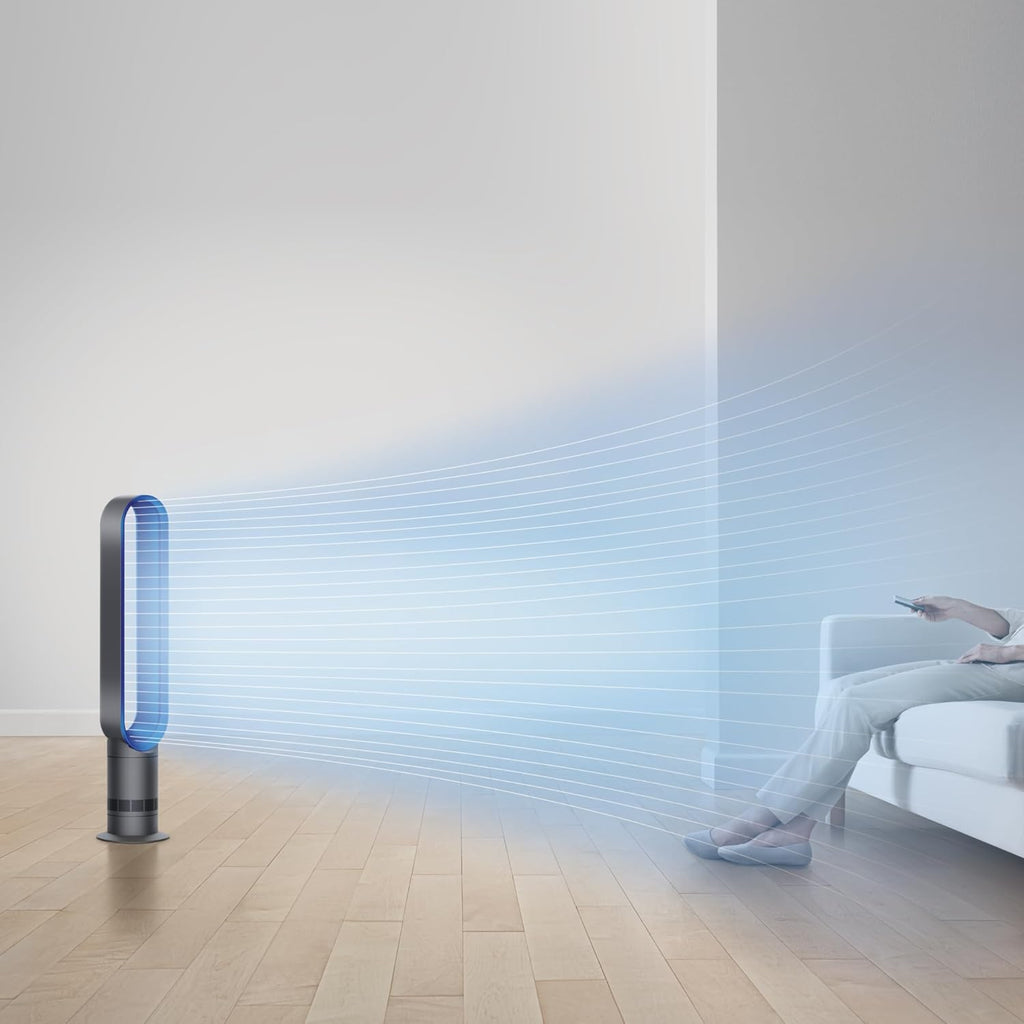 Dyson Cool AM07 Air Multiplier Bladeless Tower Fan, 70° Oscillation, 10 Levels (Iron/Blue)