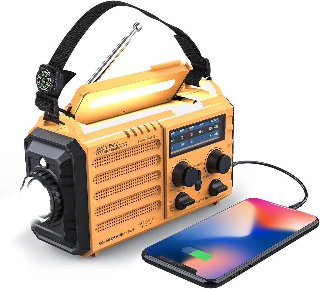 Weather Radio, 5000Mah/18500Mwh NOAA Weather Radio, Solar Hand Crank Emergency Radio with AM/FM/SW/NOAA Weather Alert, Flashlight, Reading Lamp, Cell Phone Charger and SOS Siren