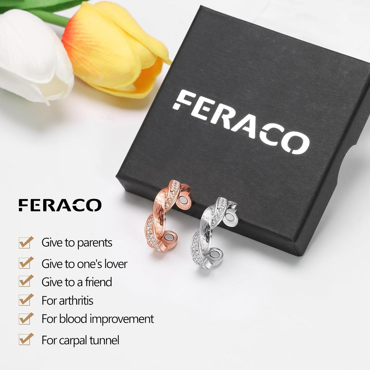 2PCS Pure Copper Magnetic Rings for Women with Magnets,Jewelry