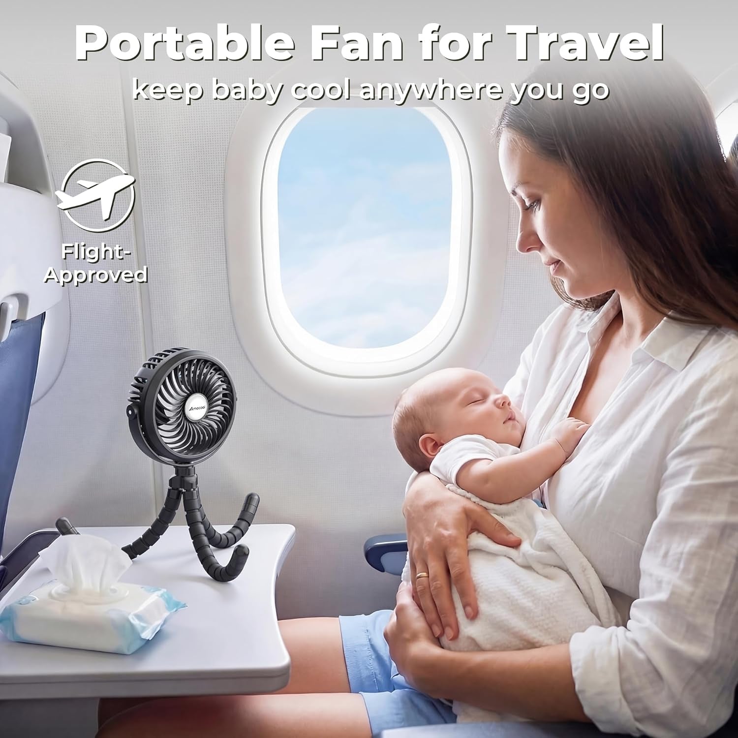 Battery Operated Stroller Fan, Baby Travel Essentials for Beach Disney, Newborn Boy & Girl Showers Gifts Registry Search, Rechargeable Clip on Fan for Car Seat Wagon Crib Bike Treadmill