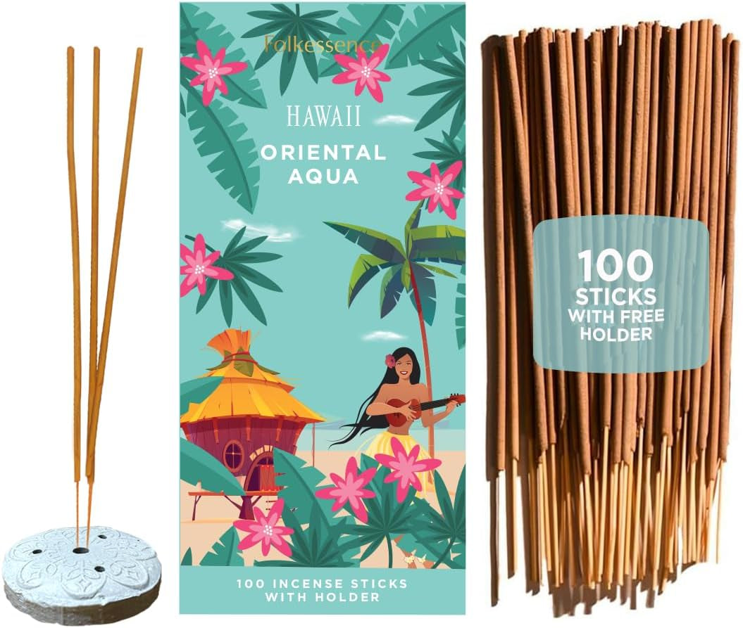 Incense Sticks with Holder (100 Sticks)| Tropical Summer Vibes Incense for Aromatherapy, Meditation, Yoga | No Charcoal, Non Toxic, Long Burning Hawaii Inspired Beach Scent Insence-Sticks