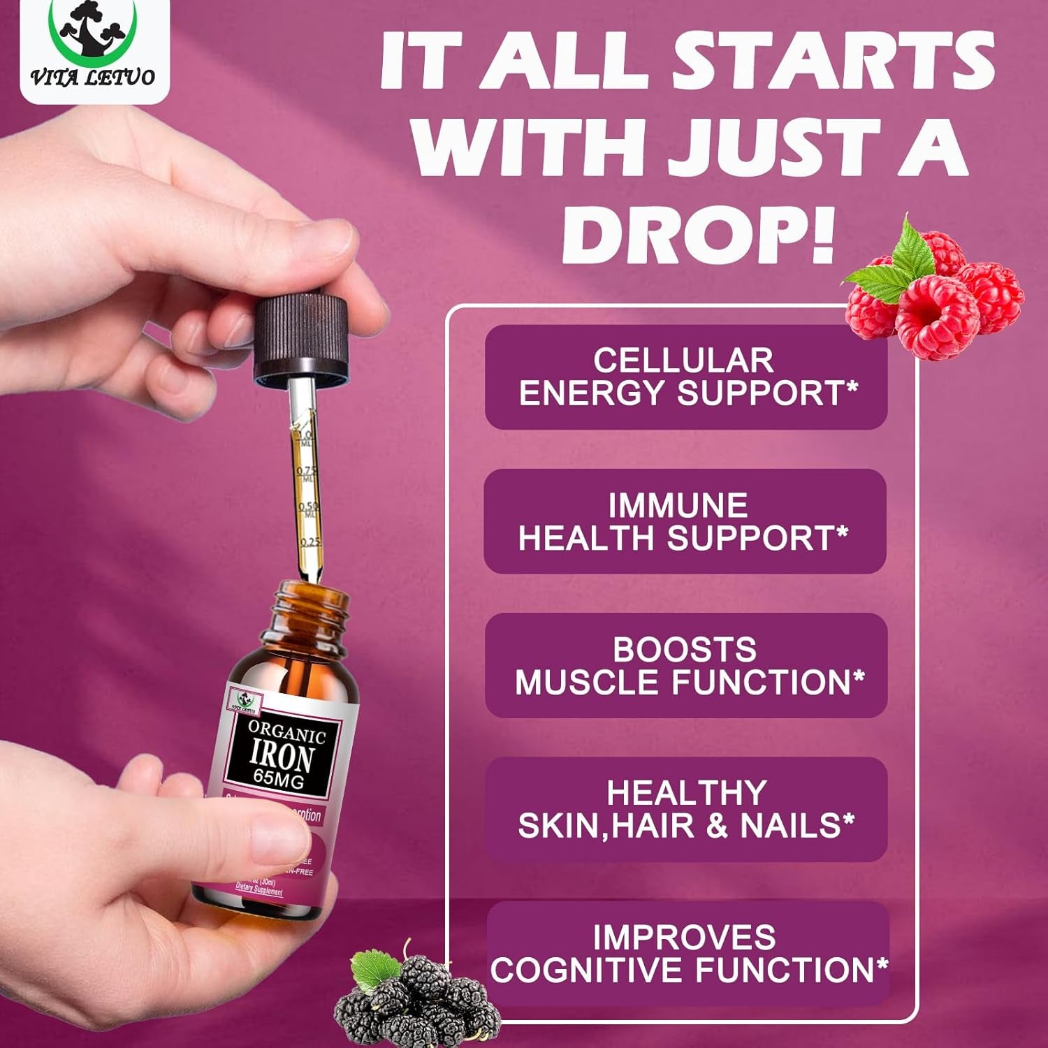 Iron Supplement for Women with Vitamin C,6-In-1 Liquid Supplement W/Vitamin B12,Vitamin B6,High Absorption Liquid Iron Drops for Red Blood Cells & Immune Support,Non-Gmo, Gluten Free