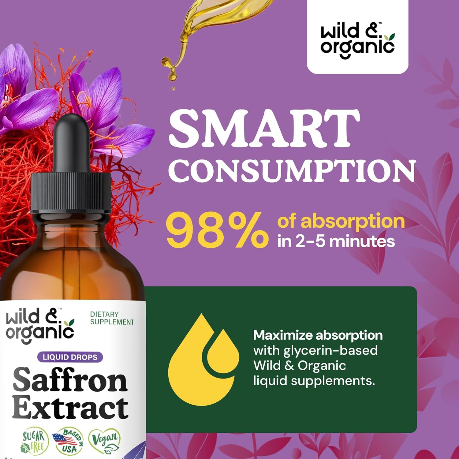 Saffron Supplements 88.5 Mg - Mood, Focus & Eye Support - Saffron Extract Liquid Drops - Add to Tea - 5-Month Supply - Crocus Sativus Herb - Vegan, Sugar & Alcohol-Free Tincture - 4 Oz