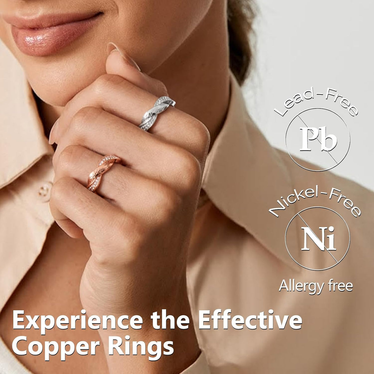 2PCS Pure Copper Magnetic Rings for Women with Magnets,Jewelry