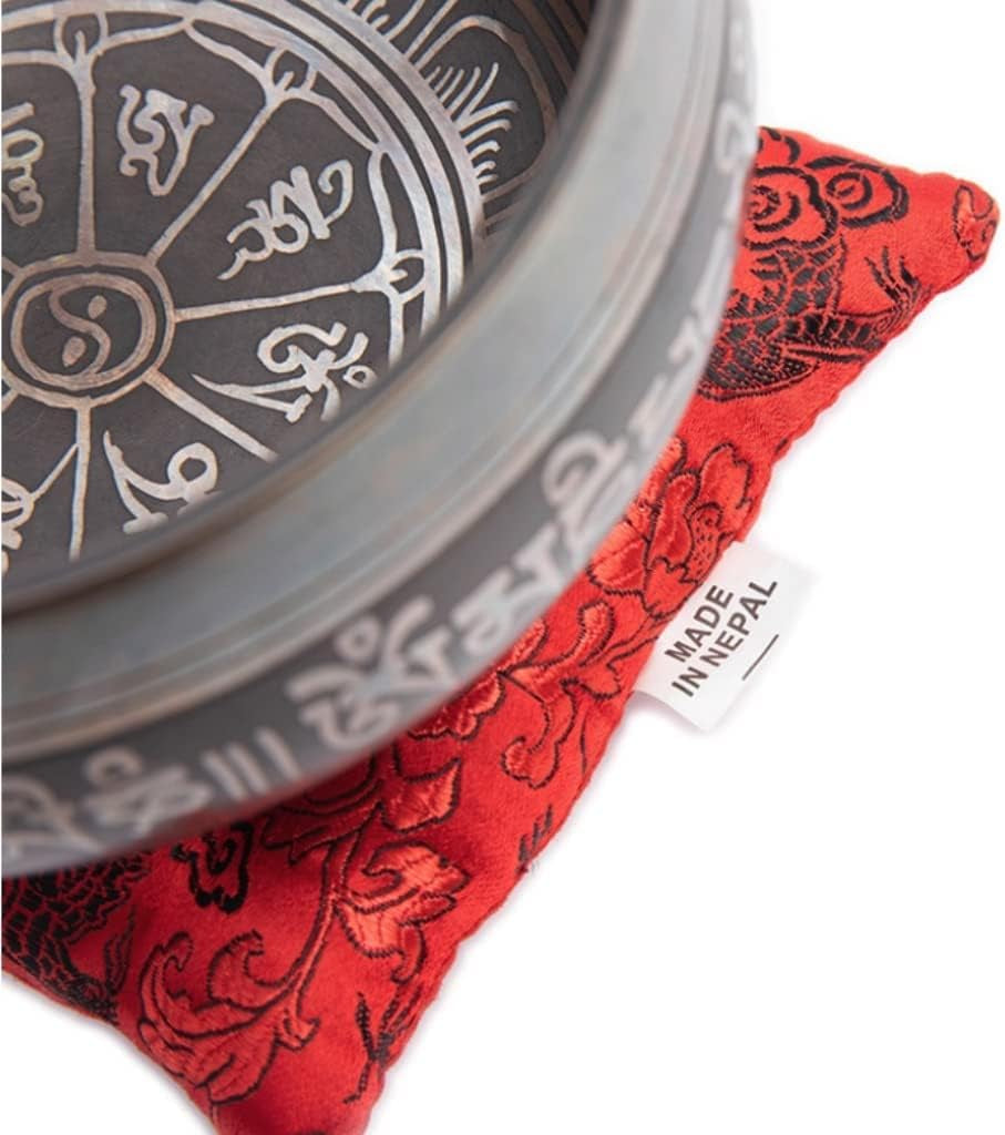 Premium Tibetan Singing Bowl Set – Handmade in Nepal Sound & Meditation Bowl – Spiritual Decor for Yoga, Wellness Spaces & Relaxation by  (Brown & Red)