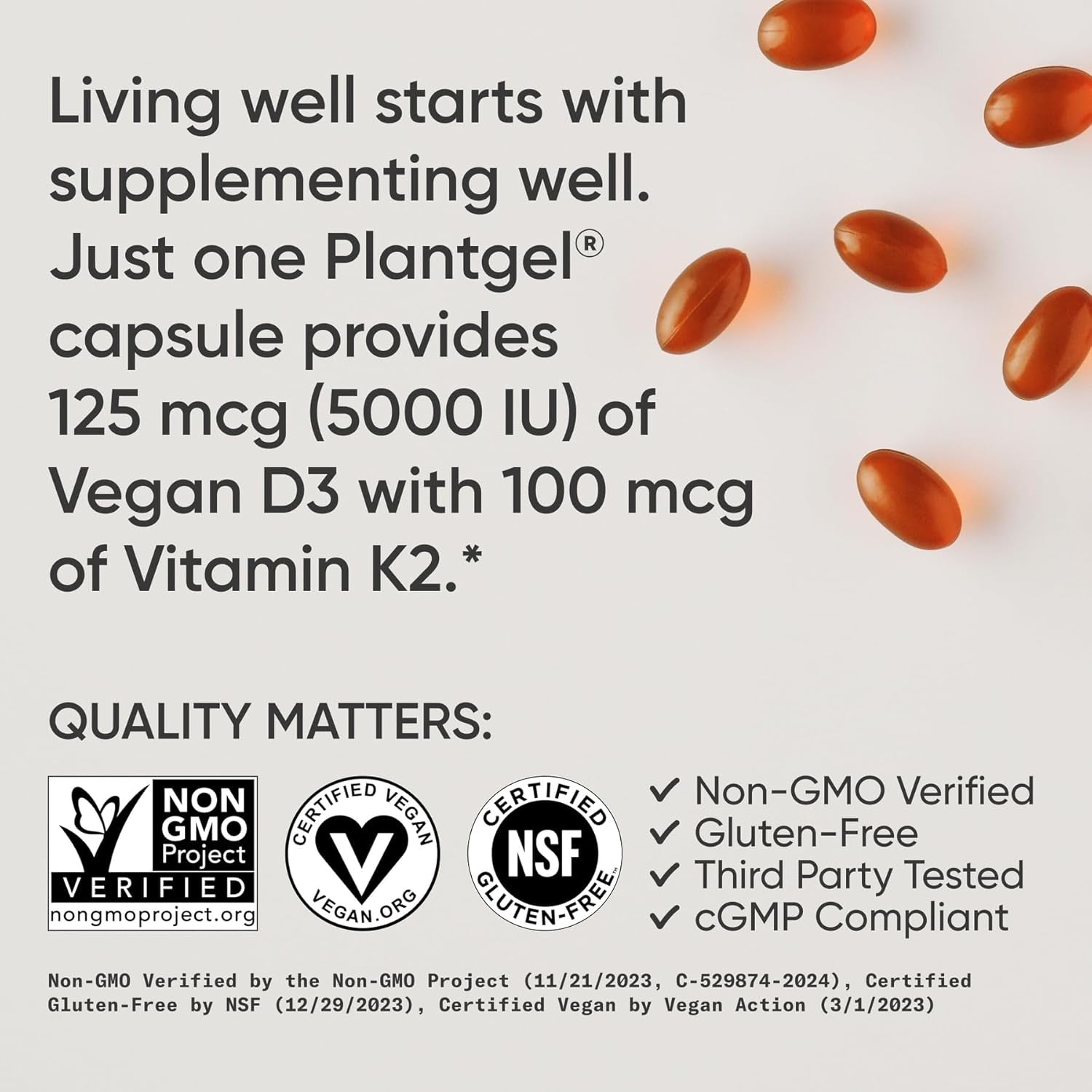 Sports Research® Vitamin D3 + K2 W/ Coconut Oil - Vegan Vitamin D 5000Iu & Mk7 Vitamin K 100Mcg for Bone & Immune Support - Vegan Certified · Non-Gmo · Soy Free - 60 Softgels | Plant-Based Vitamin D 5000Iu/125Mcg & Soy-Free Vitamin K 100Mcg for Bone & Immune Support - Vegan Certified & Non-Gmo Verifed