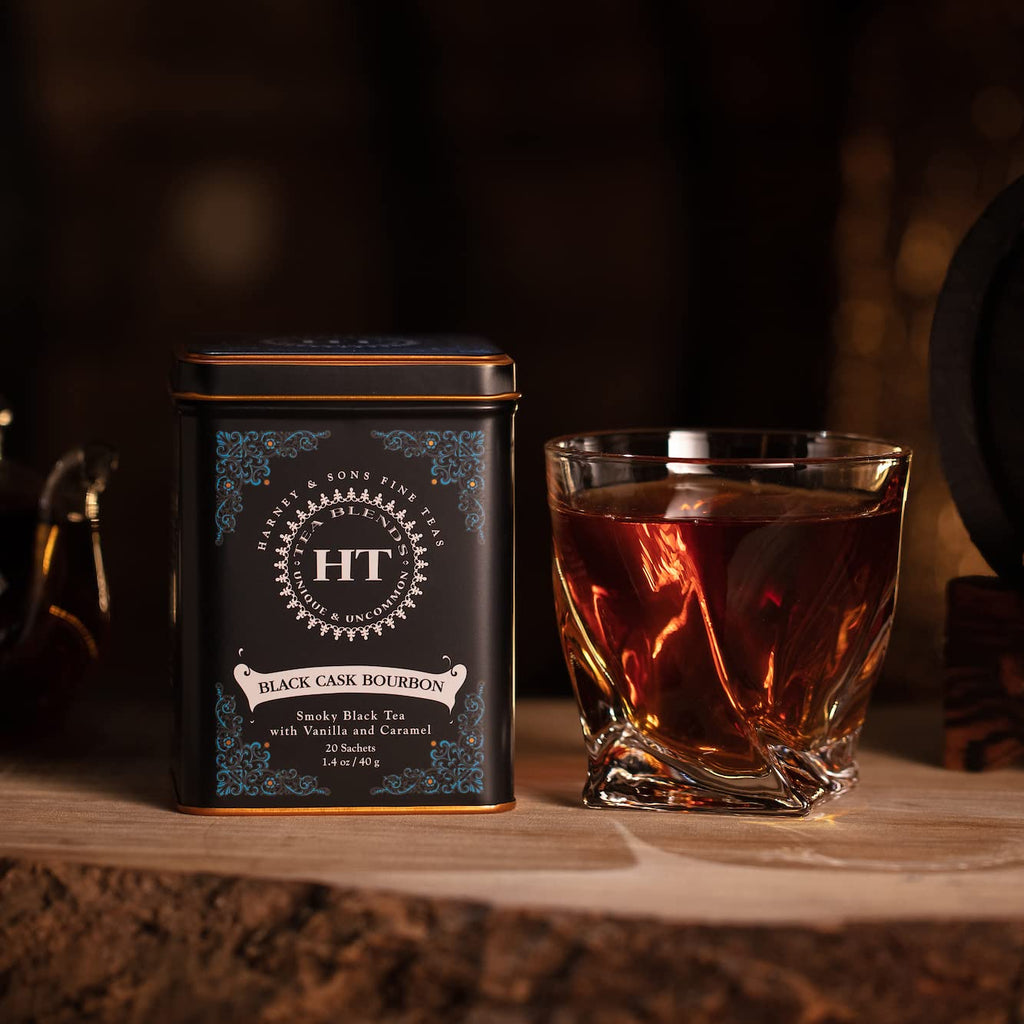 Harney & Sons Black Cask Bourbon Tea, 20 Sachets of Smoky Lapsang Black Tea with Light Caramel Flavors