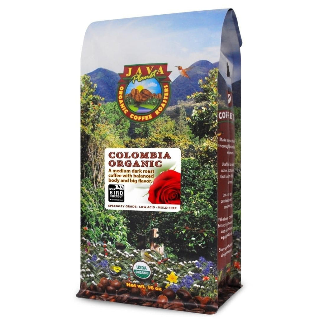 Java Planet Organic Coffee Beans Whole, Medium Dark Roast - Low Acid Single Origin: Colombian Non-GMO Organic Whole Bean Coffee - Third-Party Tested for Purity, Quality & Key Contaminants - 16 Ounces