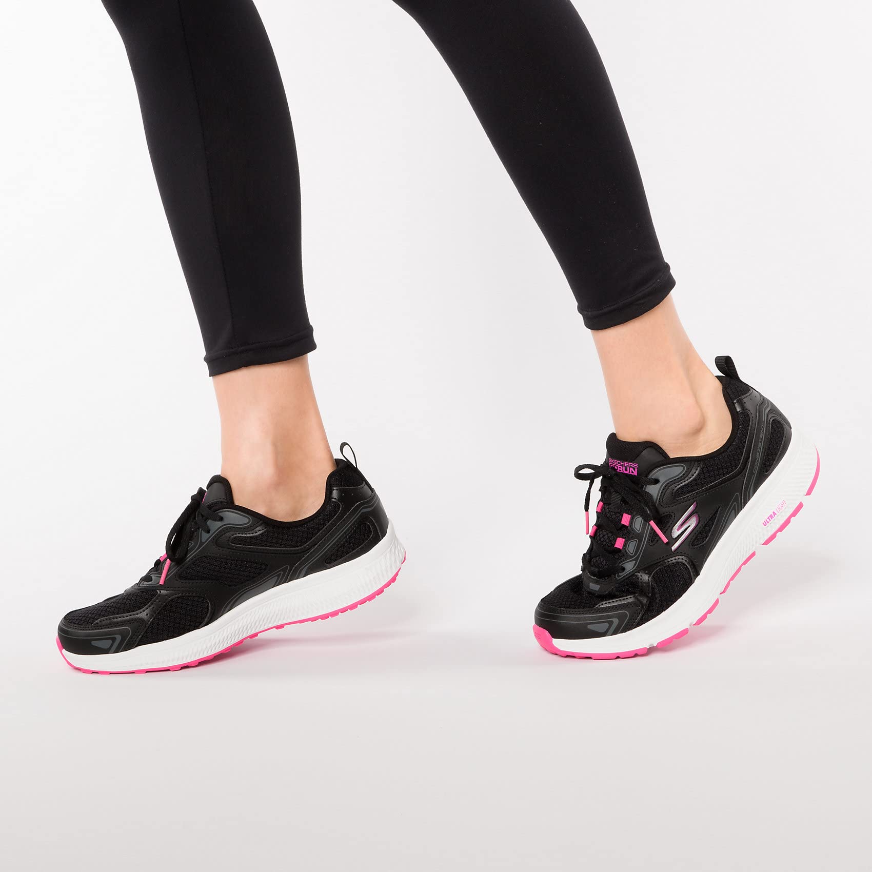 Skechers Women's Go Run Consistent Sneaker, Black/Pink, 10 Wide