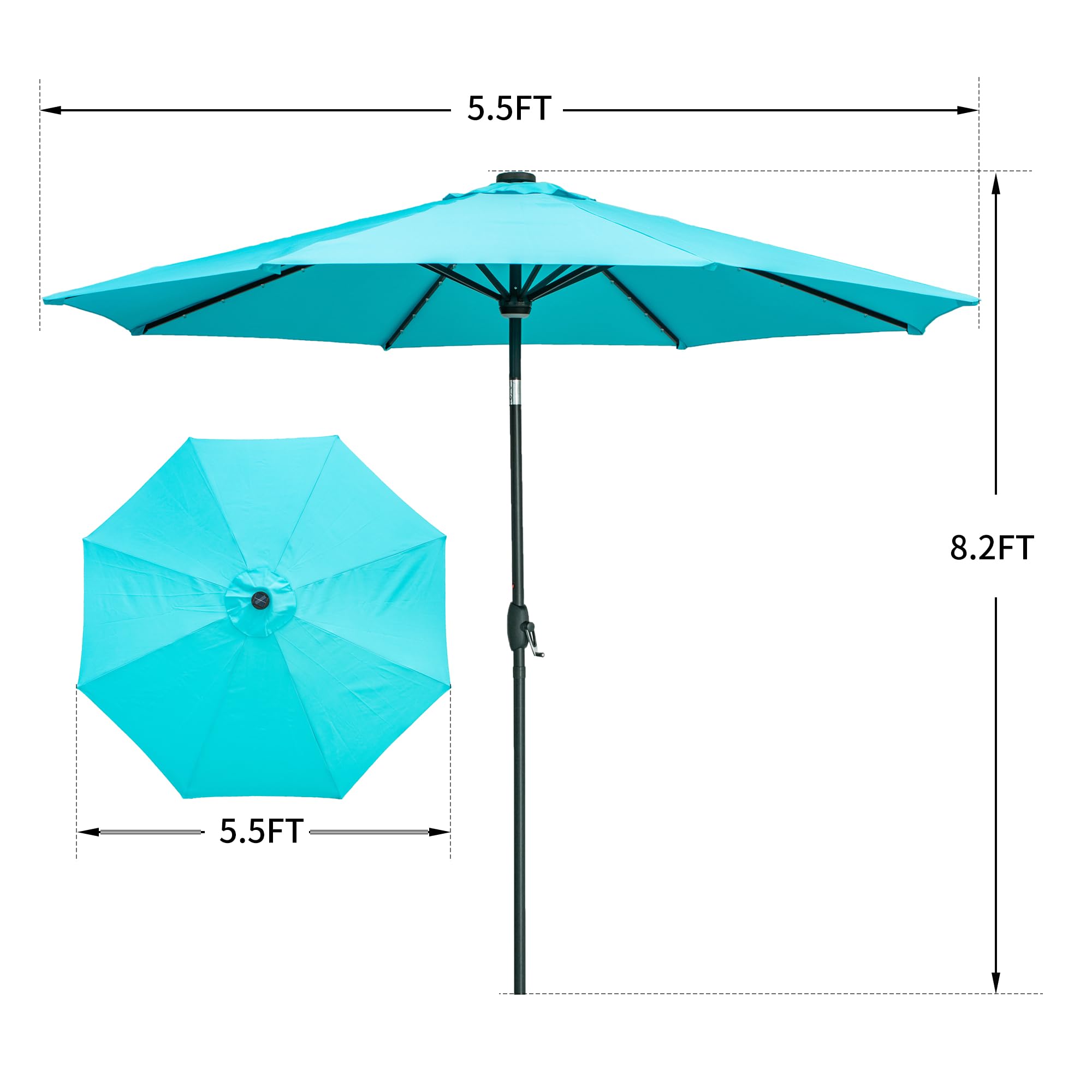 GDY 10Ft Patio Umbrella, Table Umbrella with 40 LED Lights, Outdoor Umbrellas for Patio, with Tilt and Crank, Center Light, for Garden, Deck, Backyard, Pool, and Beach, (Blue).