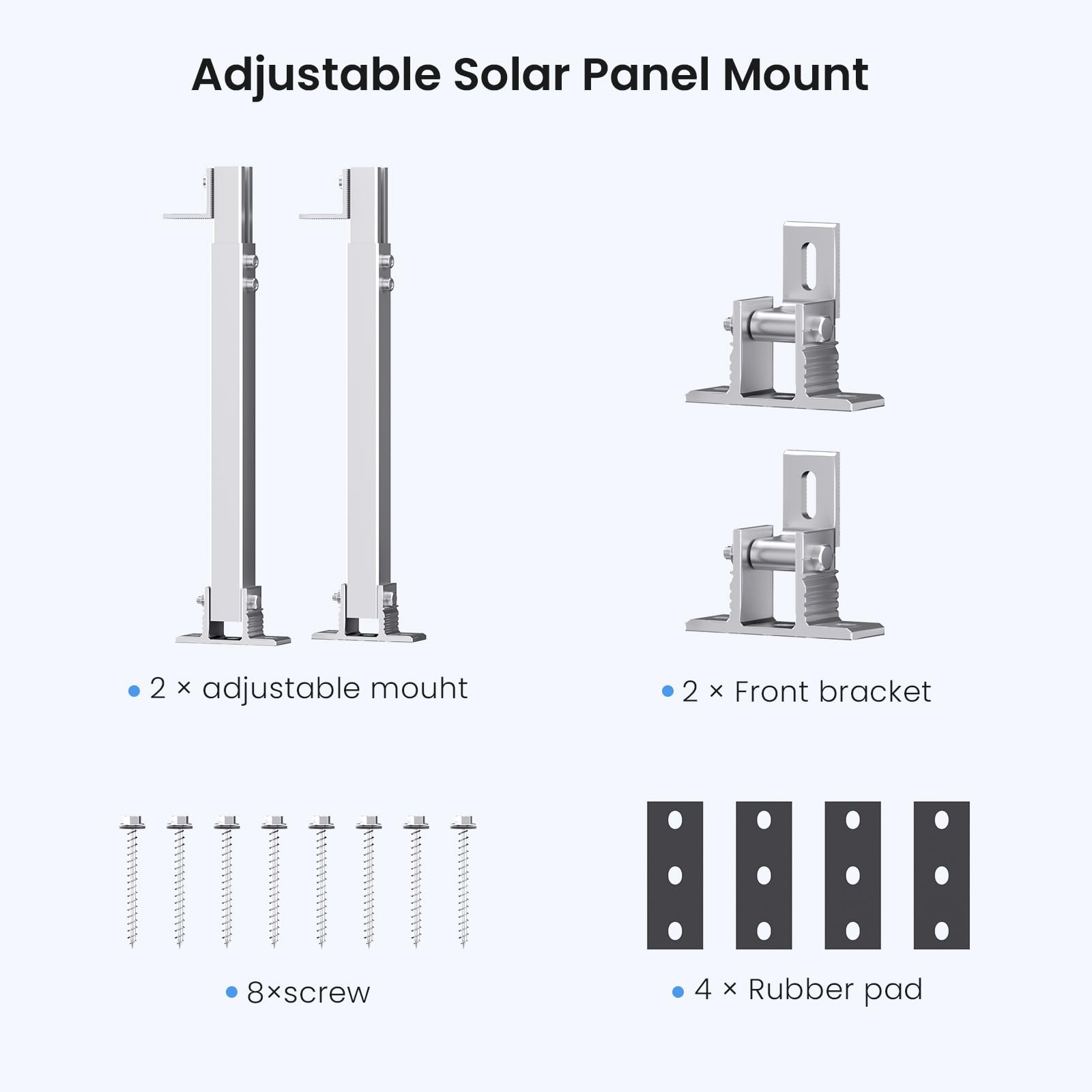 Callsun Adjustable Solar Panel Tilt Mount Brackets, Aluminum Alloy, 15°–30° Tilt, for 50–400W Solar Panels, Roof, RV, Boat, Flat Surface & Off-Grid Use (2 Sets)