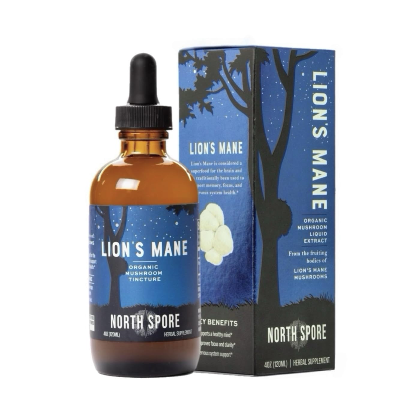 North Spore Organic Lion's Mane Mushroom Tincture (2 oz) | 100% Fruiting Body Extracts | for Focus, Memory, Brain Support | Certified Organic, Vegan, Non-GMO | Adaptogenic, Nootropic | Made in USA