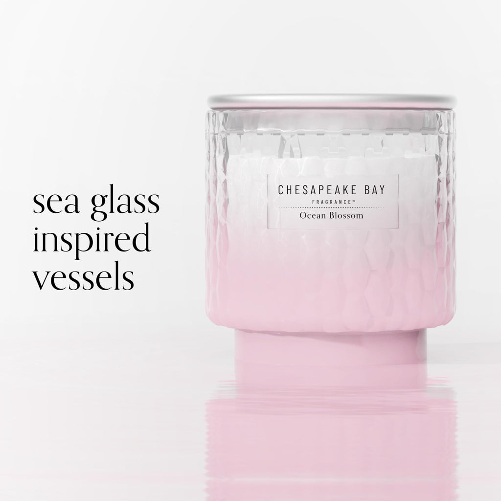 Chesapeake Bay, 11oz Ocean Blossom Scented Candle, Mood Evoking Fragrance, Textured Sea Glass-Inspired Jar, Premium Soy Blend Wax with Essential Oils, Coastal Fragrance for Home Décor or Gifting