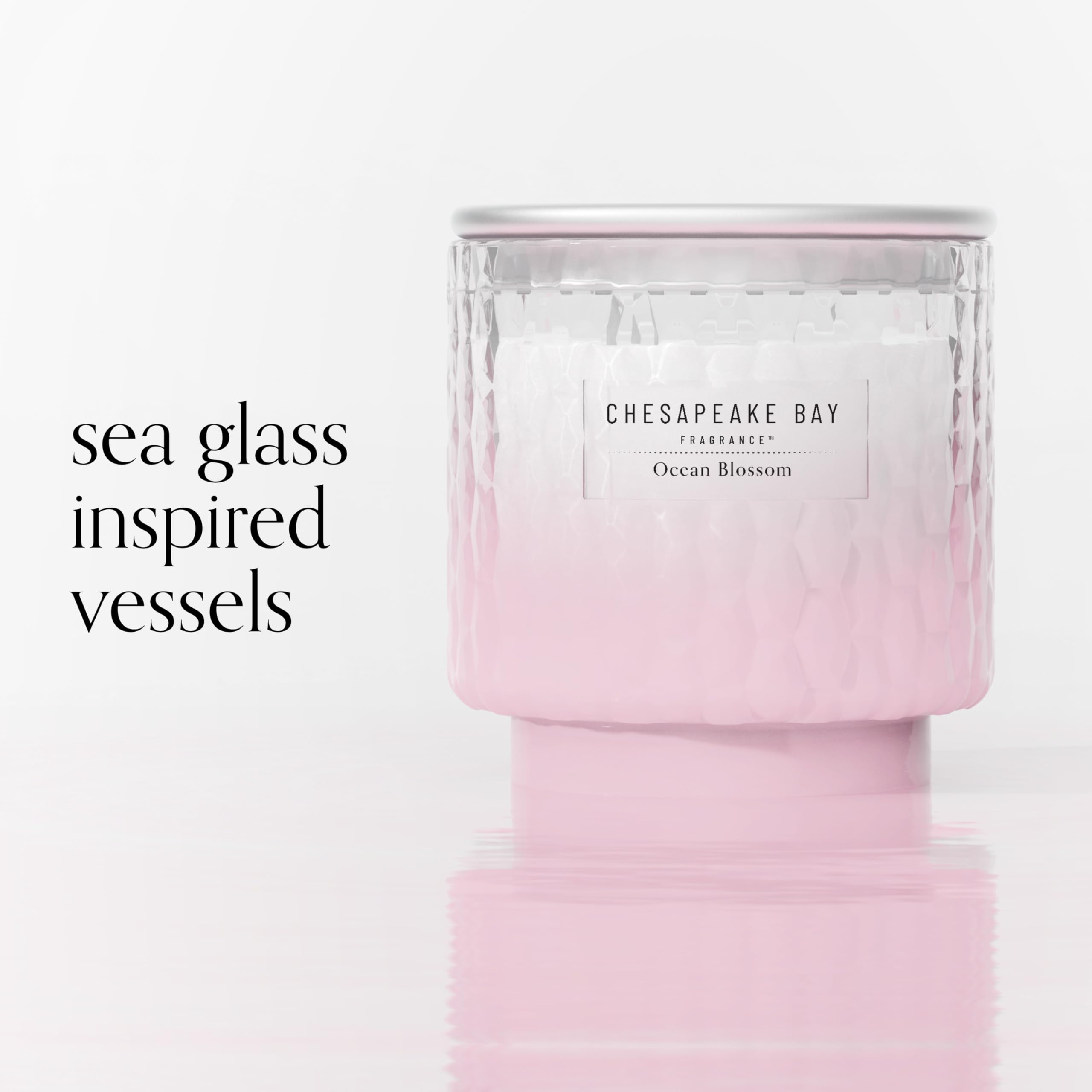 Chesapeake Bay, 11oz Ocean Blossom Scented Candle, Mood Evoking Fragrance, Textured Sea Glass-Inspired Jar, Premium Soy Blend Wax with Essential Oils, Coastal Fragrance for Home Décor or Gifting