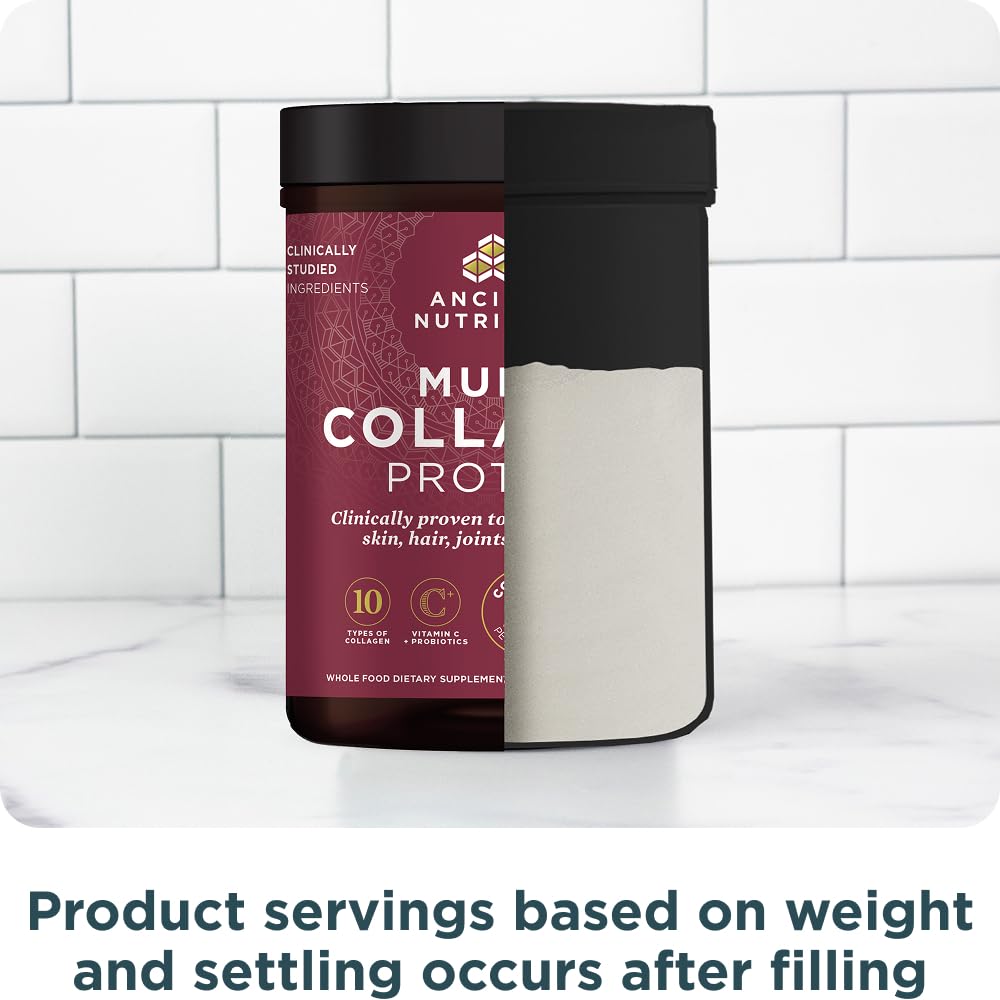 Ancient Nutrition Collagen Peptides Powder, Multi Collagen Protein, Women & Men, Vitamin C, Probiotics, Hydrolyzed Collagen, Supports Skin, Joints, Gut Health, Unflavored, 40 Servings