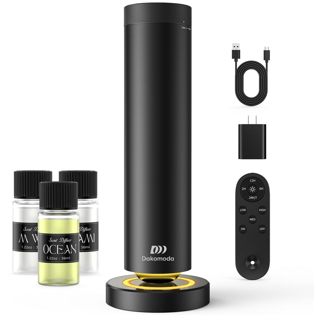 Waterless Scent Diffuser Kit with Lights -Max 2000 Sq Ft Coverage, Essential Oil Diffuser for Home,Hotels,Offices,Spas,Aromatherapy Diffuser Large Room, Included 108ml Scent Oils, Black, 10.6In