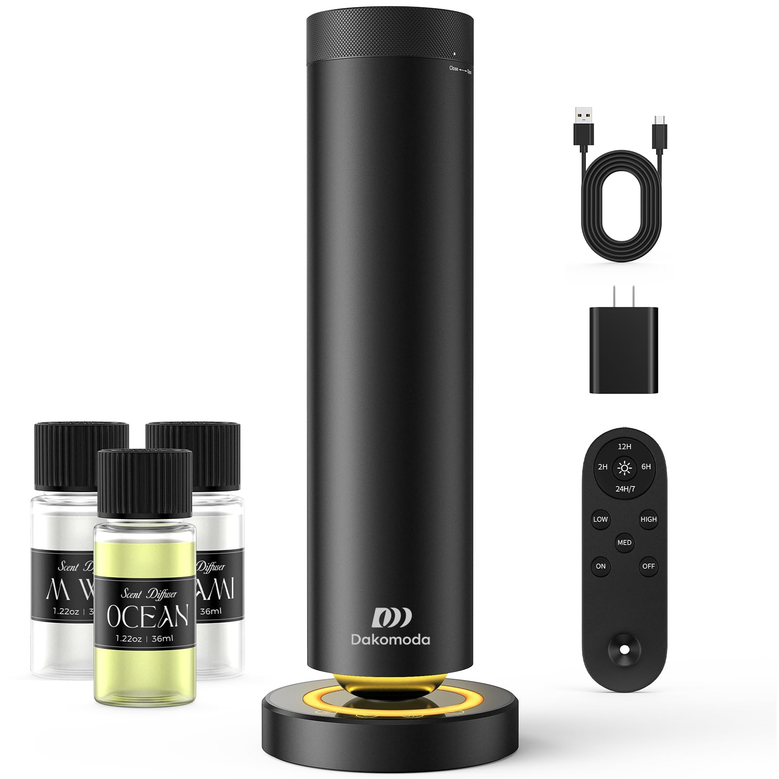 Waterless Scent Diffuser Kit with Lights -Max 2000 Sq Ft Coverage, Essential Oil Diffuser for Home,Hotels,Offices,Spas,Aromatherapy Diffuser Large Room, Included 108ml Scent Oils, Black, 10.6In